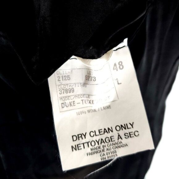 Jack Victor Super 100s Wool 1 Felt Button Tuxedo Jacket‎ 46L Black Notch Lapel - Picture 10 of 12